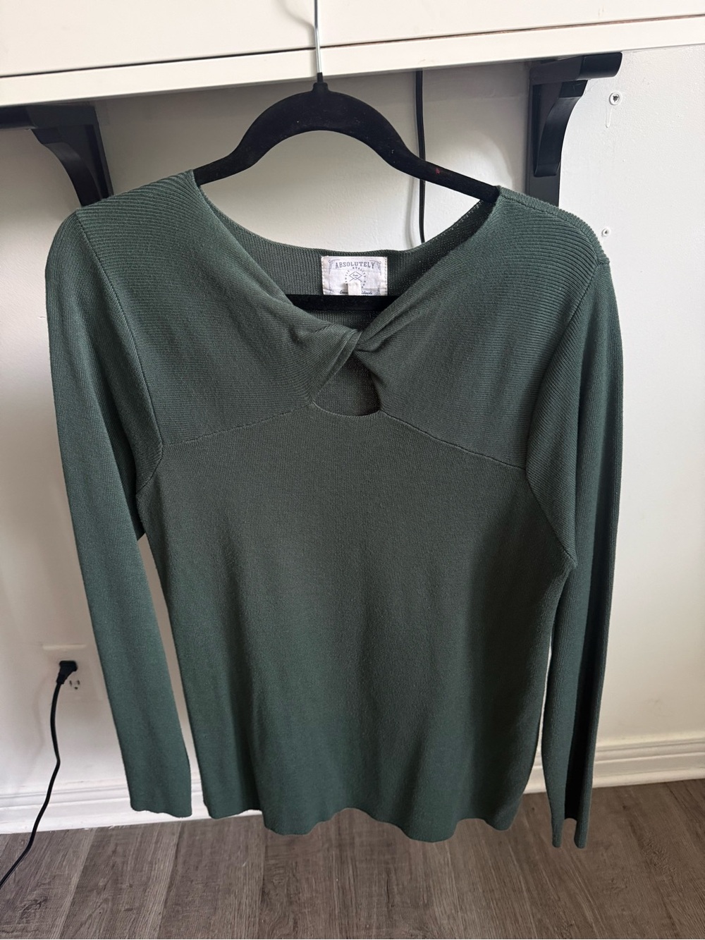 Apostrophe Olive Green Long-Sleeve Keyhole Knit Top